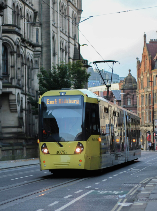 Tram in city street